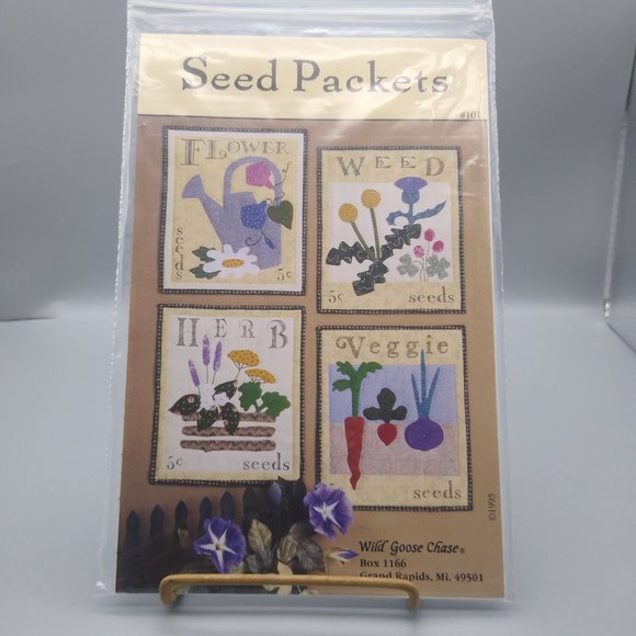 UNCUT Vintage Quilt Sewing Patterns, Seed Packets 101 Fabric Applique 1995 Wild - Picture 1 of 2